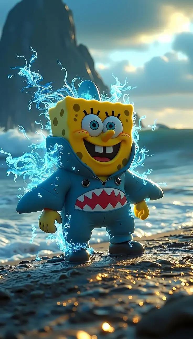 #bob esponja #sponge bob #pijama #tiburon #playa #mar