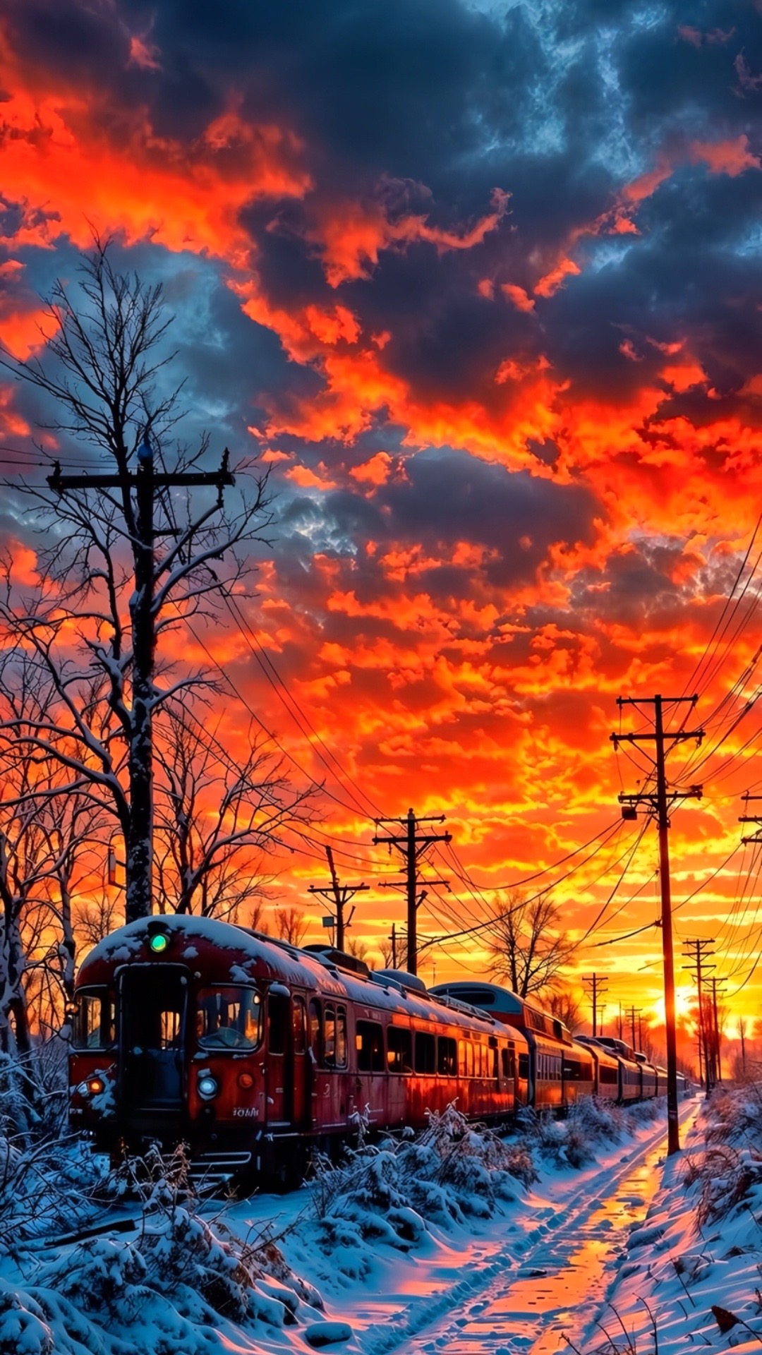 #tren #train #natural #nieve #invierno #winter #ocaso #atardecer