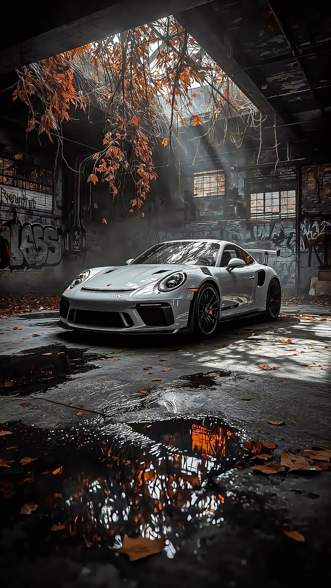 #porsche #gt3rs #deportivo #sportscar #plata #silver #graffiti #urbano #urbanstyle #lujo #luxury #contraste #arquitectura #architecture