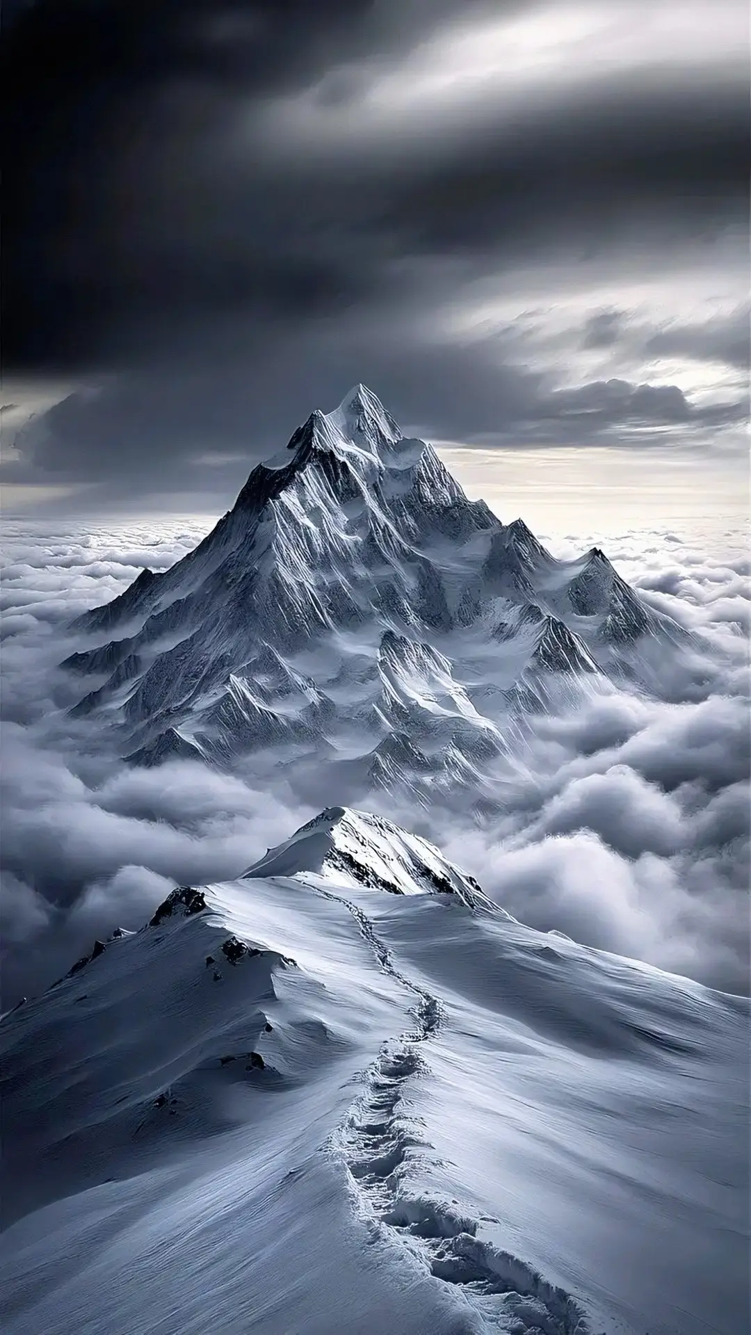 #montaña #mountain #nieve #snow #nubes #clouds #sendero #trail #pico #peak #oscuro #dark #aventura #adventure