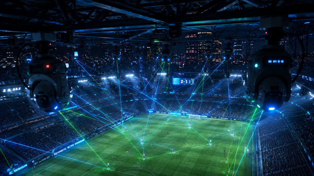 Vista del techo del estadio con 50 cámaras de alta velocidad y sensores para el sistema de fuera de juego semiautomático del Mundial 2026