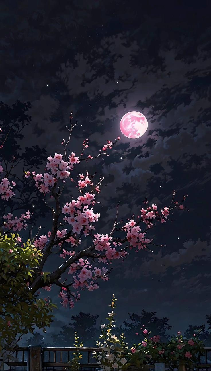#cerezo #japan #japon #luna #moon #rosa #pink