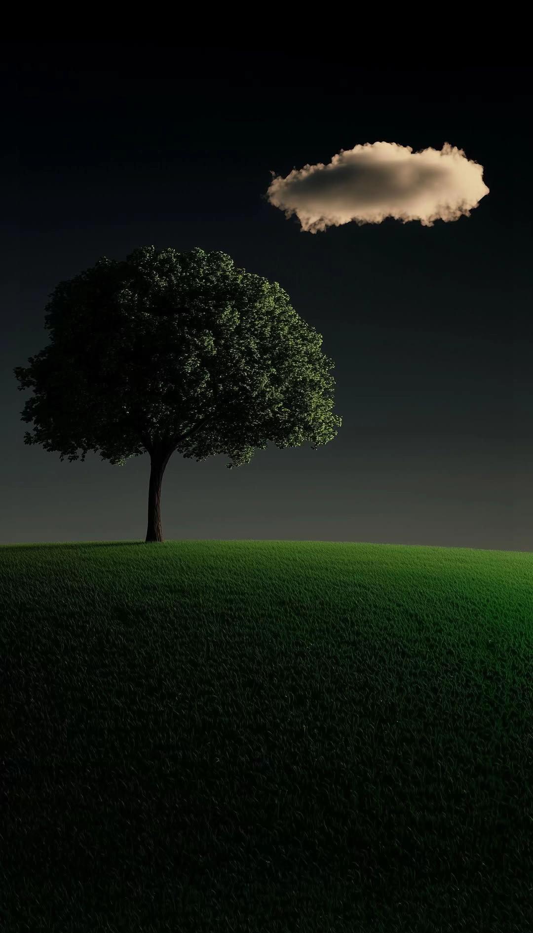 #paisaje #minimalista #arbol #tree #nube #noche #night