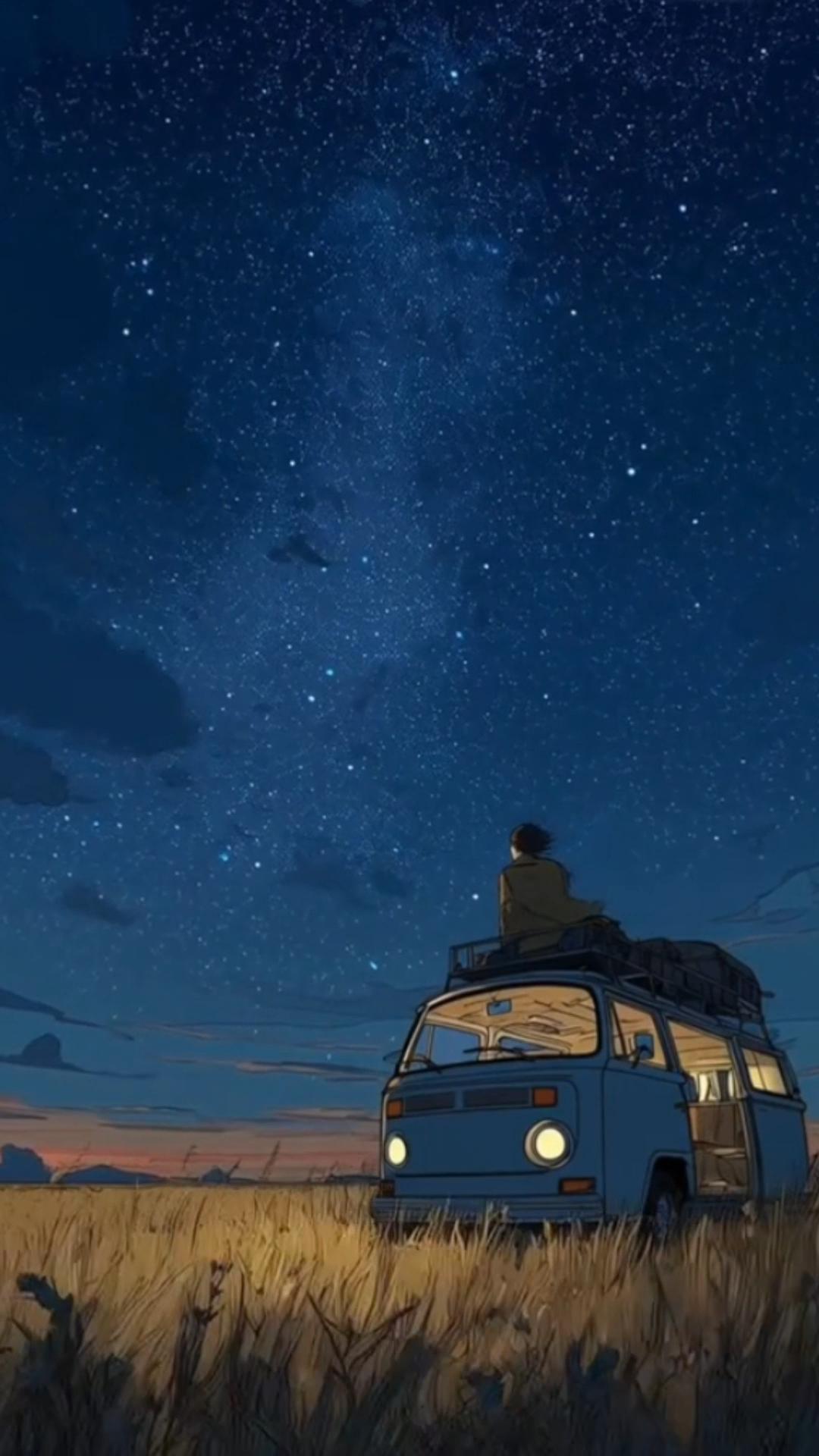 #sky #cielo #stars #furgoneta #animado
