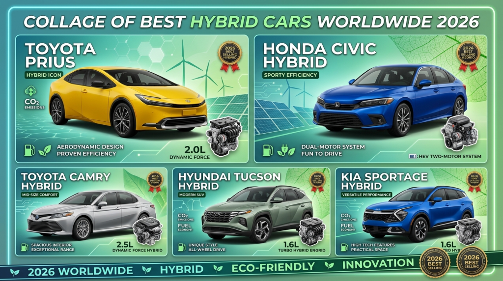 Los mejores coches híbridos no enchufables del mundo en 2026: Toyota, Honda, Hyundai y Kia.