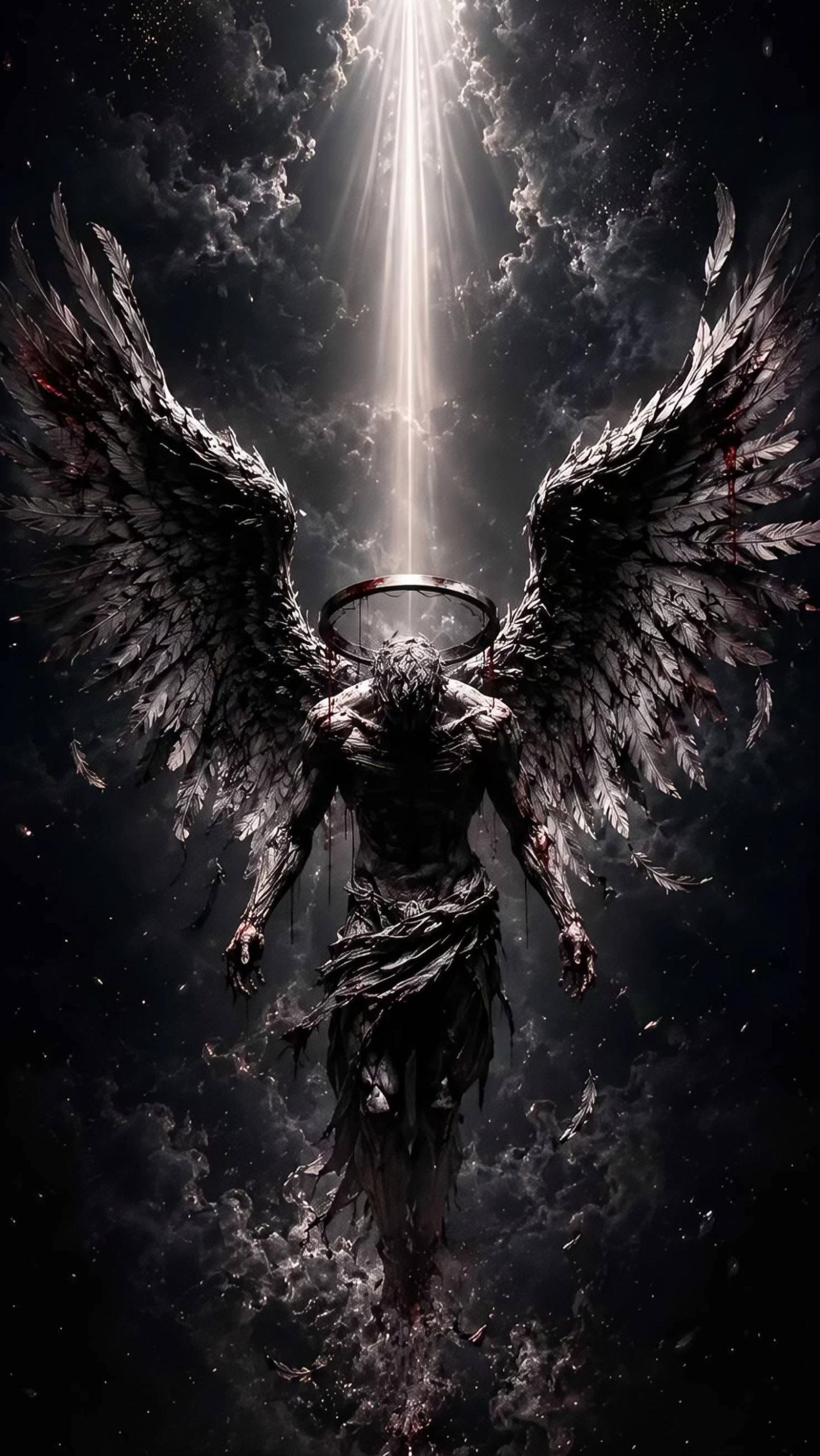 #angel #angelcaido #fallen #oscuridad #darkness #luz #light #alas #wings #cielo #heaven #aureola #halo