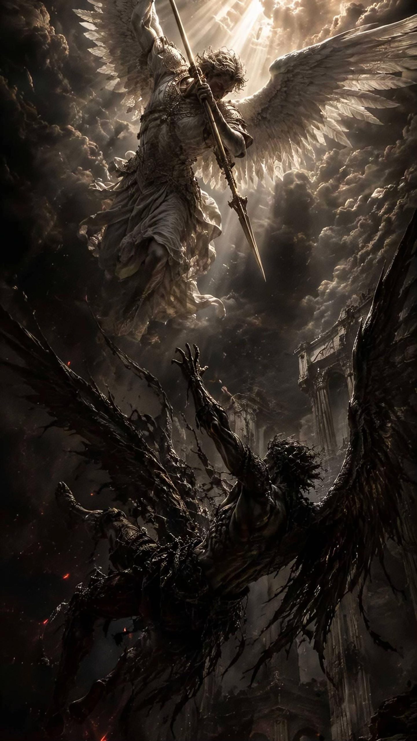 #angel #arcangel #demonio #demon #batalla #battle #cielo #heaven #luz #light #oscuridad #darkness