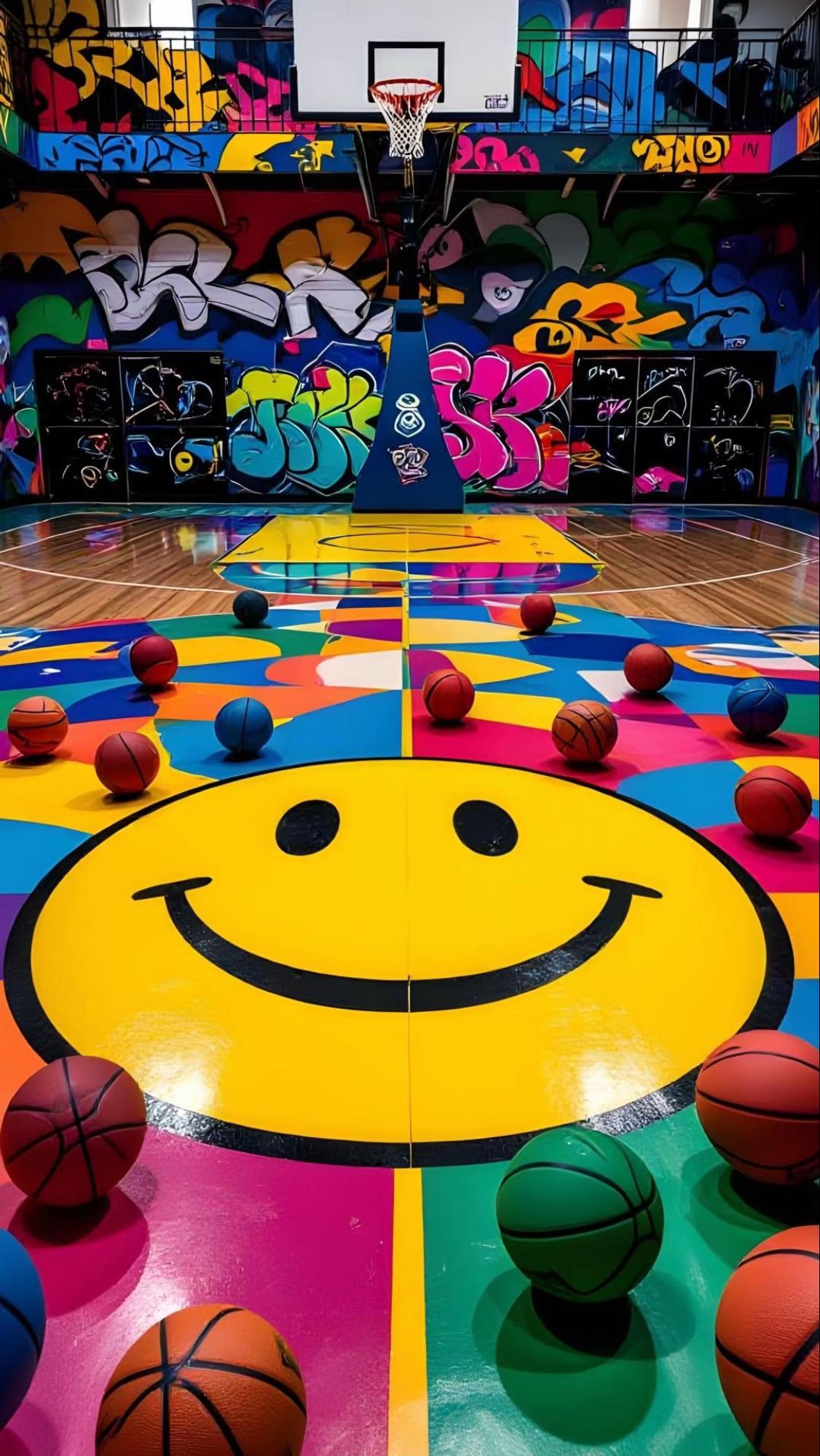 #baloncesto #basketball #colorido #colorful #graffiti #sonrisa #smile #cancha #court #arte #art #divertido