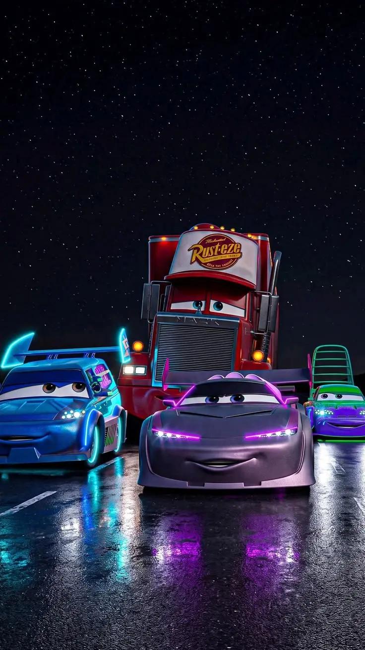 #cars #coches #neon #noche #night #pixar #pelicula #movie #brillo #glow #rapido #fast