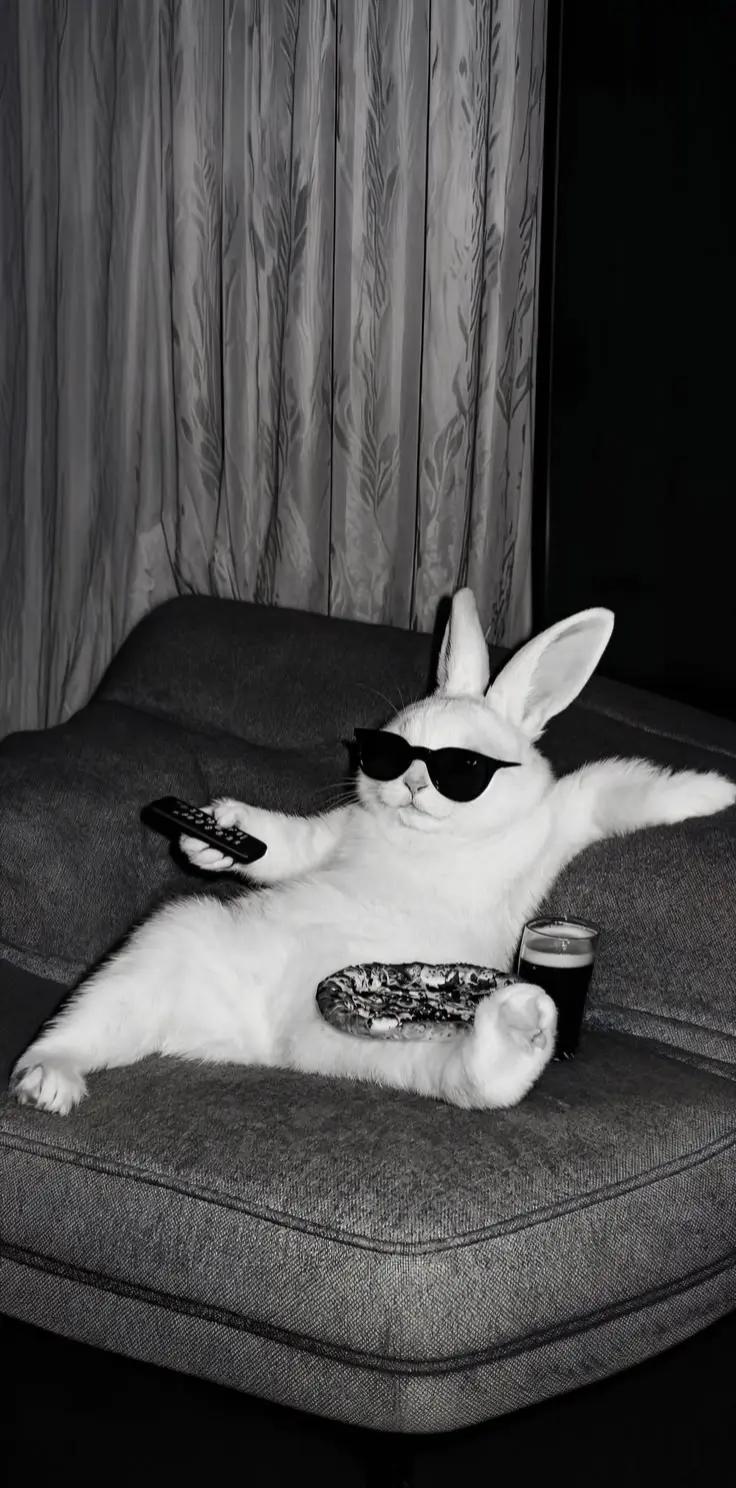#conejo #bunny #cool #frio #relajado #chill #gafas #sunglasses #divertido #funny #sofa #couch