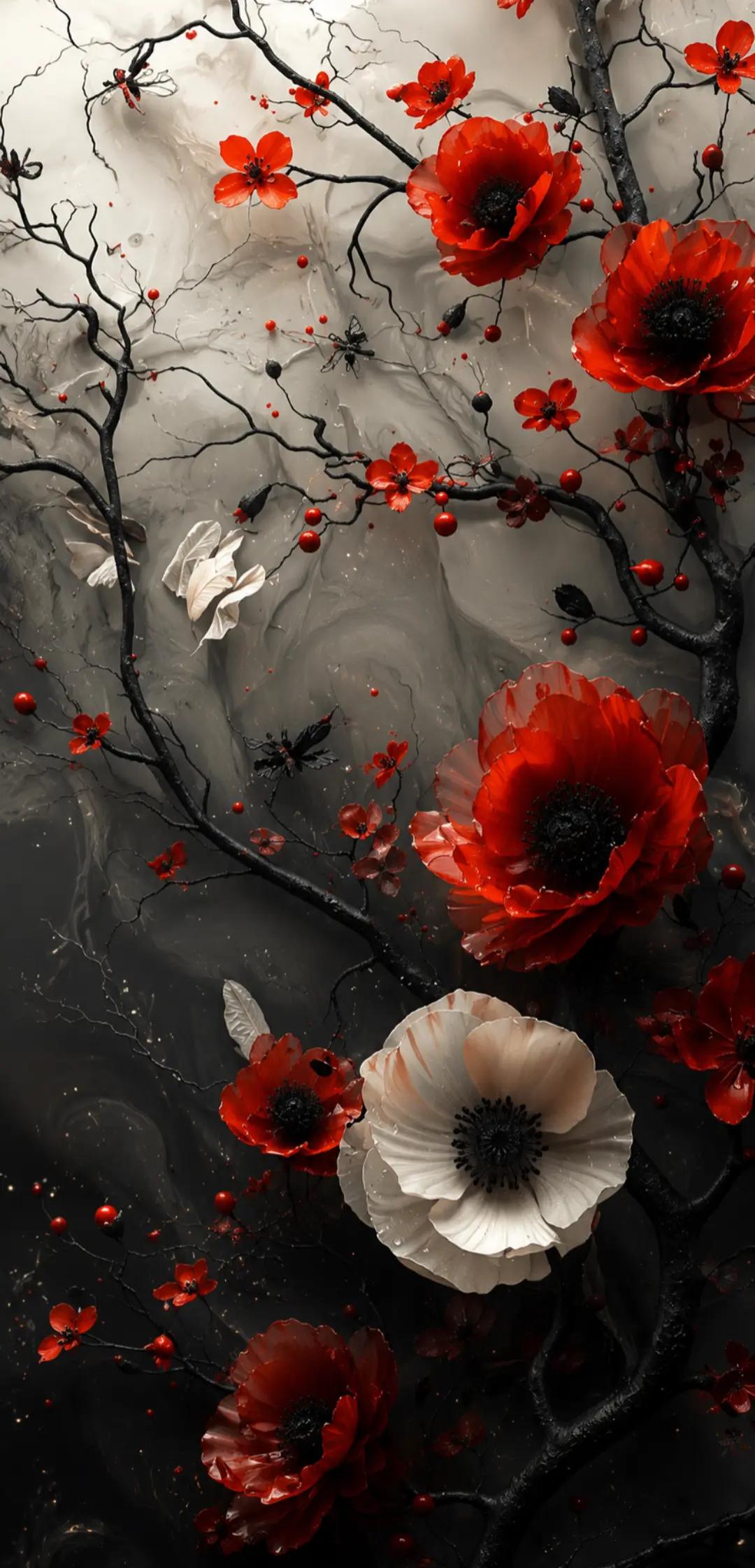 #flores #flowers #rojo #red #amapola #poppy #oscuro #dark #arte #art #blanco #white