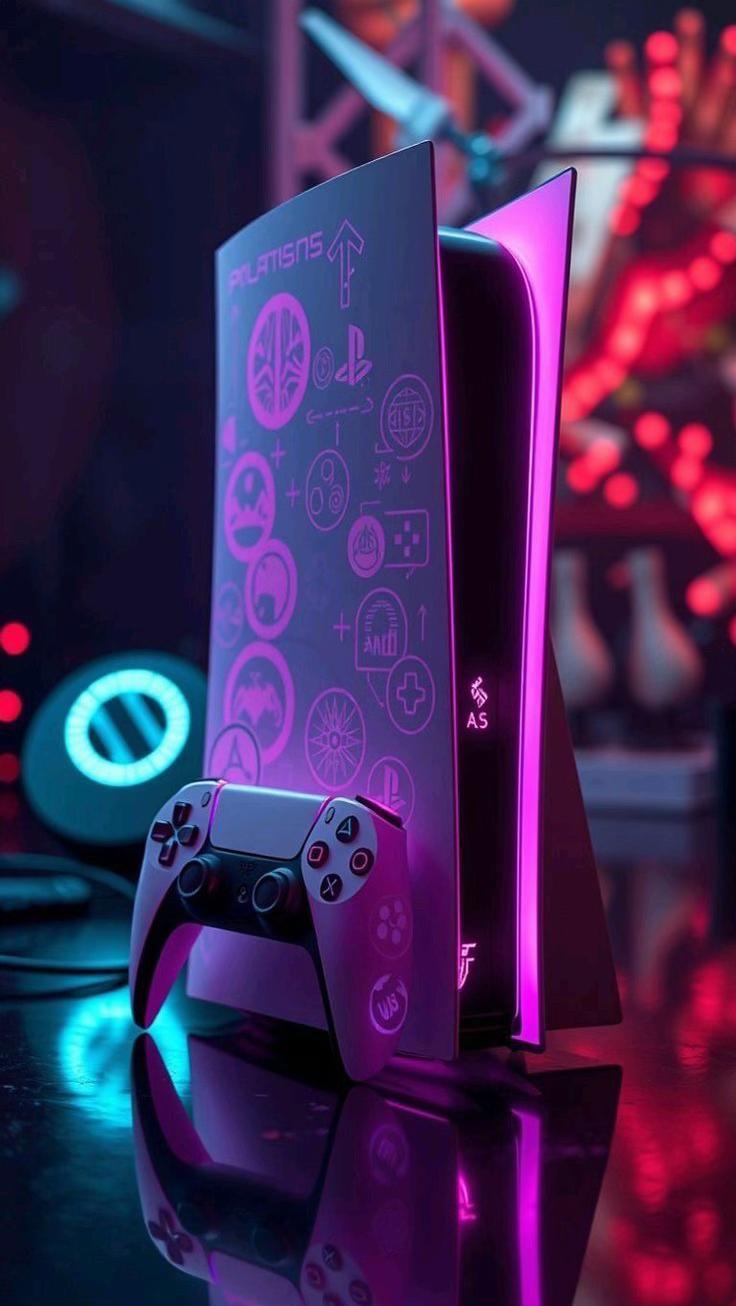 #playstation #consola #console #mando #controller #neon #gaming #juego #game #luz #light #morado