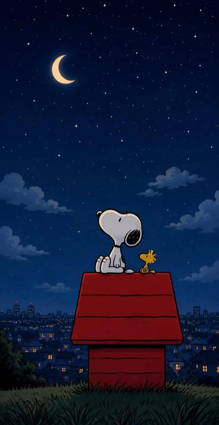 #snoopy #noche #cielo #luna #night #sky #moon