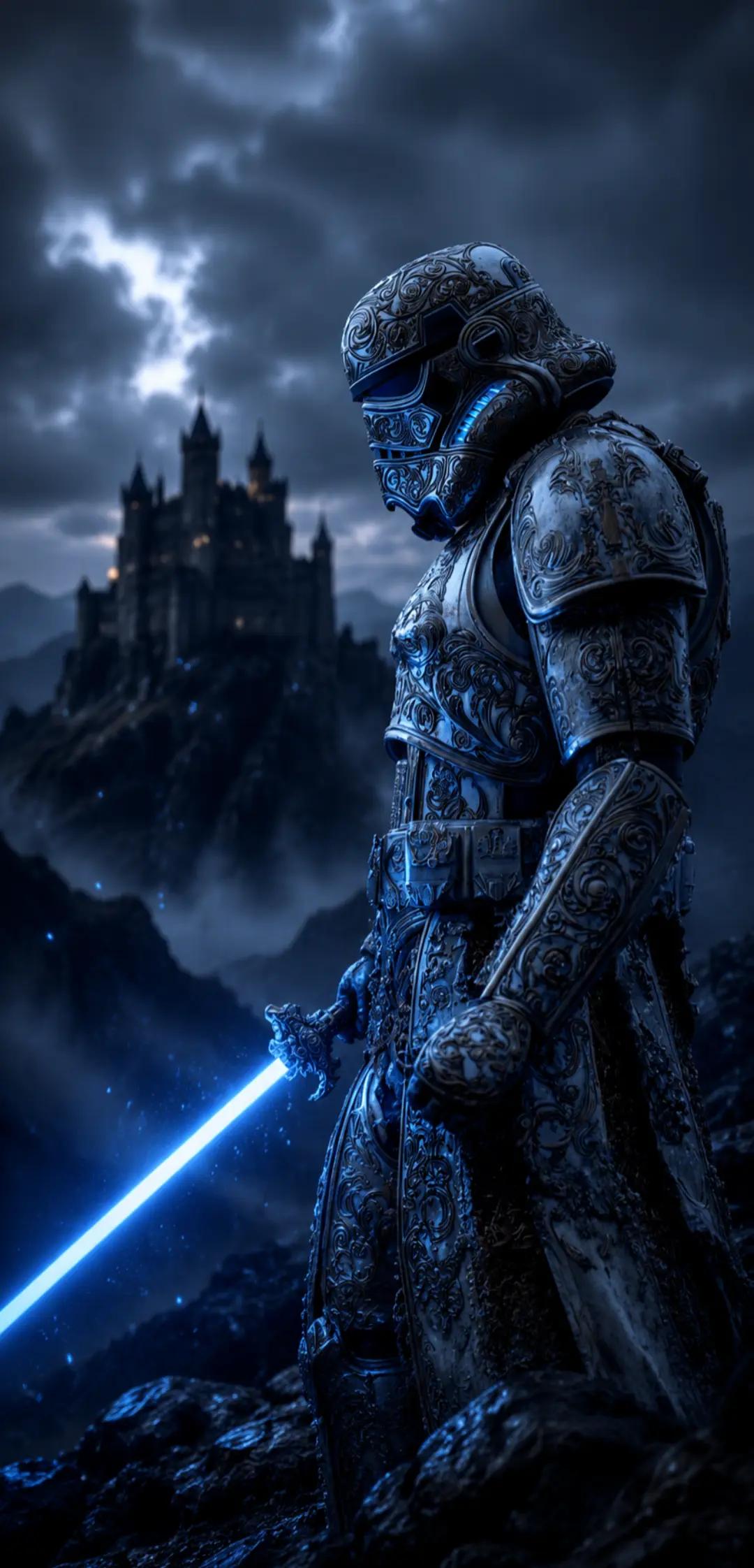 #starwars #armadura #armor #castillo #castle #sable #lightsaber #azul #blue #oscuro #dark #epico #epic